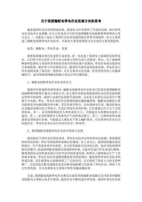 关于我国输配电带电作业发展方向的思考