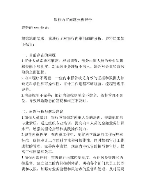 银行内审问题分析报告