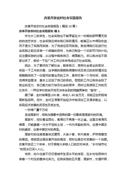 改革开放农村社会实践报告