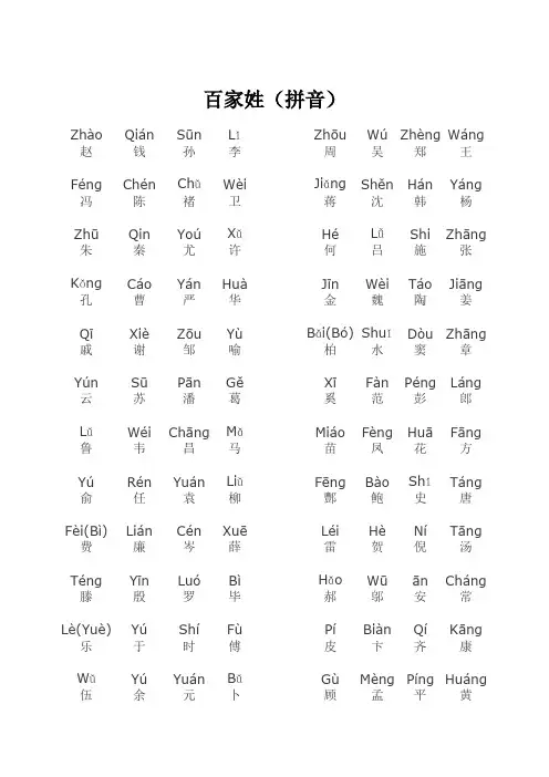 标准排版百家姓(带拼音)