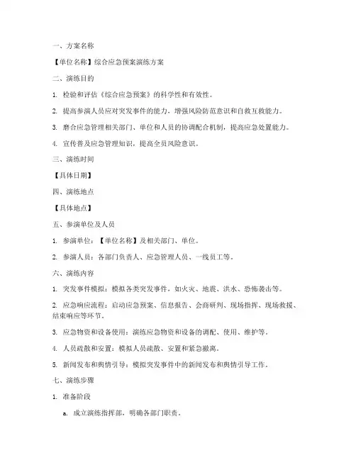 综合应急预案演练方案模板