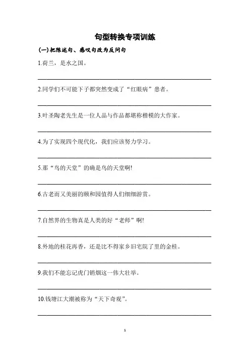小升初句型转换专项训练题-2023-2024学年语文六年级下册统编版