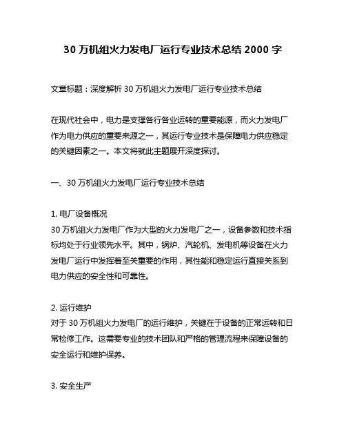 30万机组火力发电厂运行专业技术总结2000字