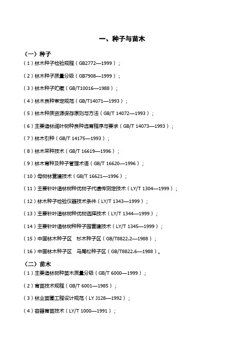 林业行业主要技术标准与规程【20161223】