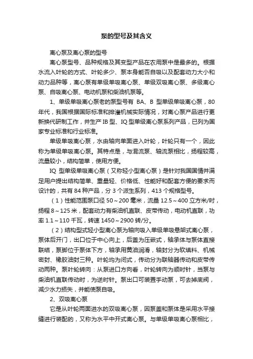 泵的型号及其含义