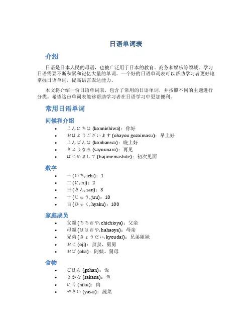 日语单词表
