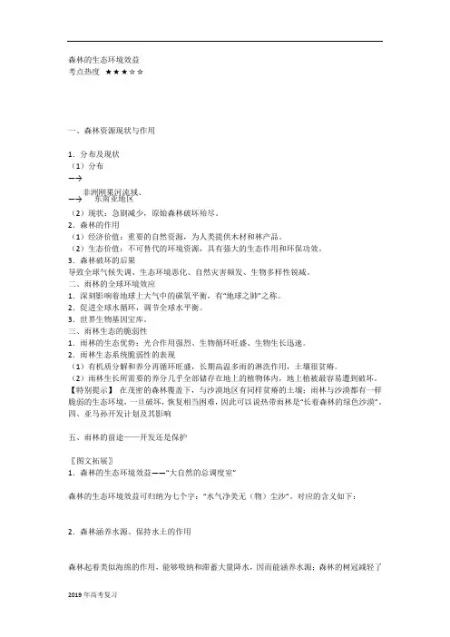 2019届二轮复习森林的生态环境效益