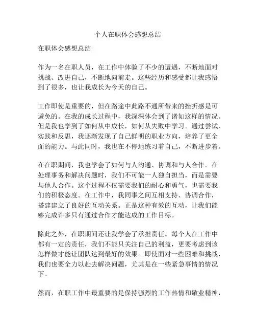 个人在职体会感想总结