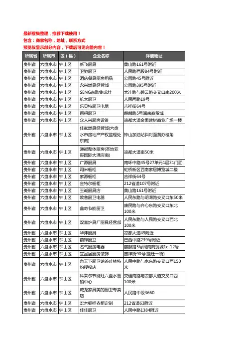 新版贵州省六盘水市钟山区厨卫电器企业公司商家户名录单联系方式地址大全138家