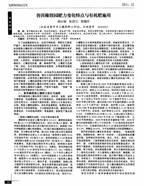 普洱橡胶园肥力变化特点与有机肥施用