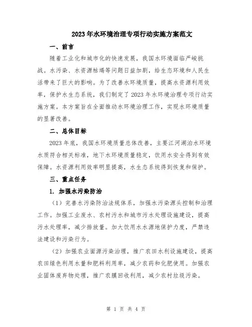 2023年水环境治理专项行动实施方案范文