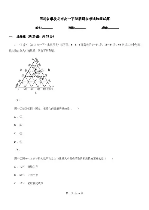 四川省攀枝花市高一下学期期末考试地理试题