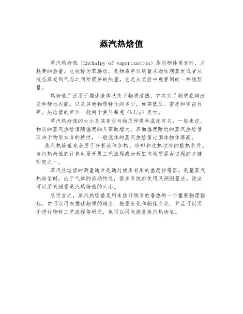 蒸汽热焓值