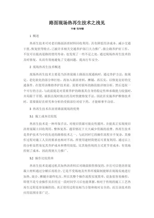 路面现场热再生技术之浅见