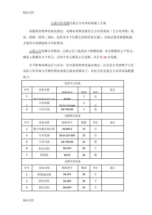 电梯无线五方对讲施工方案教学文案