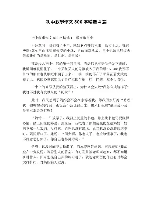 初中叙事作文800字精选4篇-初中作文叙事800字