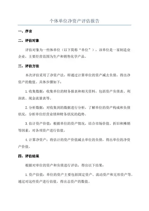 个体单位净资产评估报告