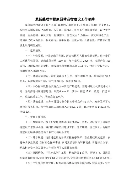 最新整理幸福家园精品村建设工作总结.docx