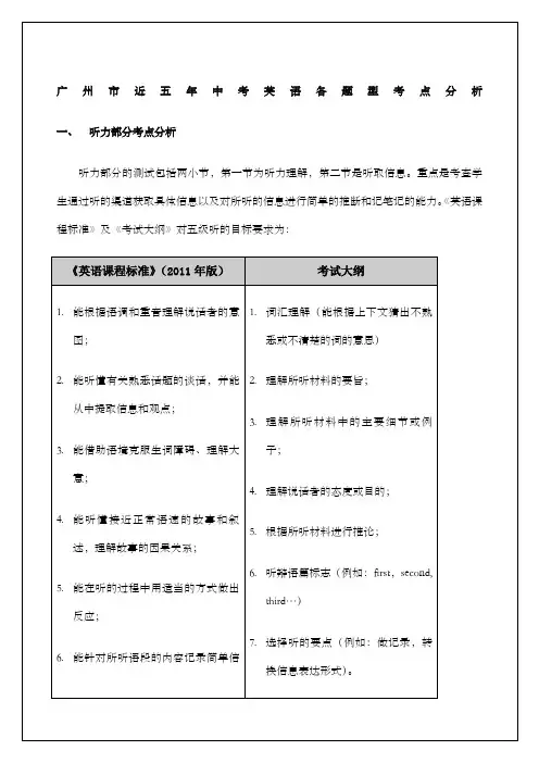 广州市近五年中考英语各题型考点分析。