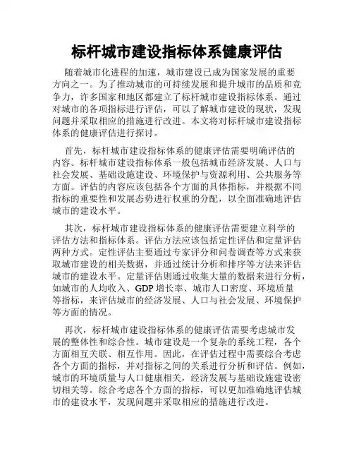 标杆城市建设指标体系健康评估