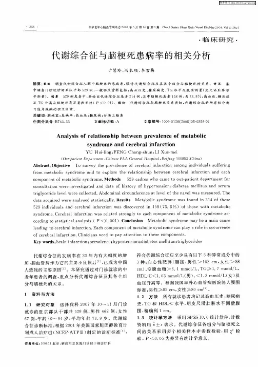 代谢综合征与脑梗死患病率的相关分析