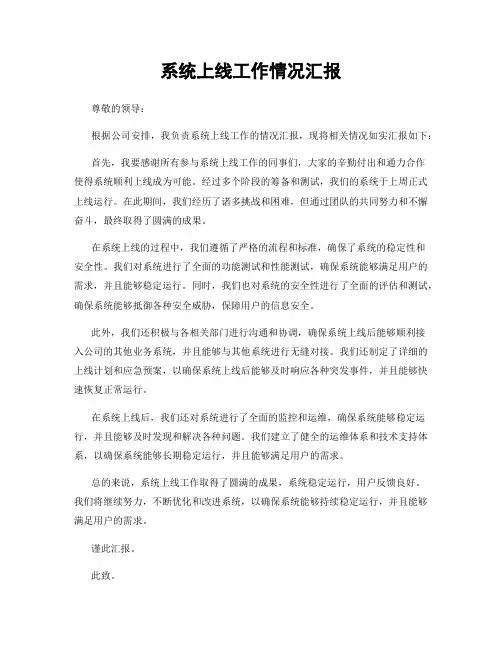 系统上线工作情况汇报