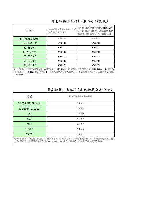 EXCEL角度转换小工具(包含简单三角函数计算)