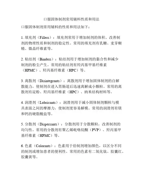 口服固体制剂常用辅料性质和用法