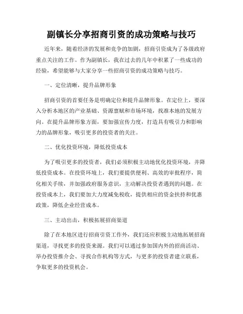 副镇长分享招商引资的成功策略与技巧