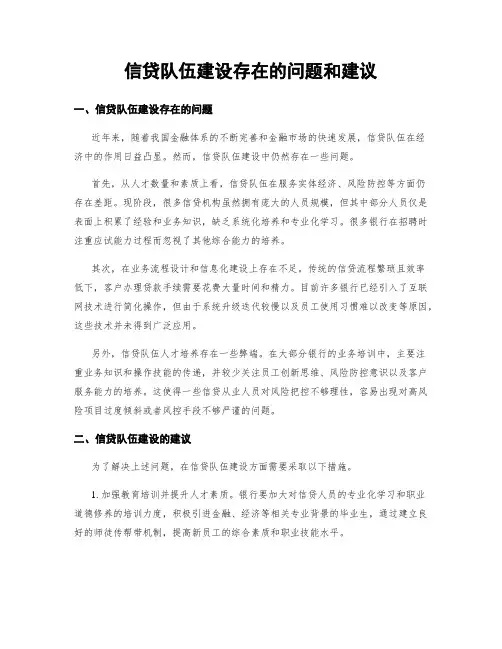 信贷队伍建设存在的问题和建议