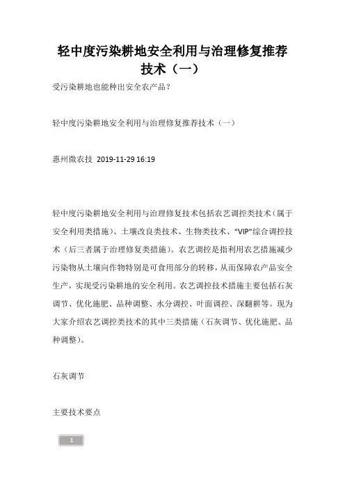 轻中度污染耕地安全利用与治理修复推荐技术(一)