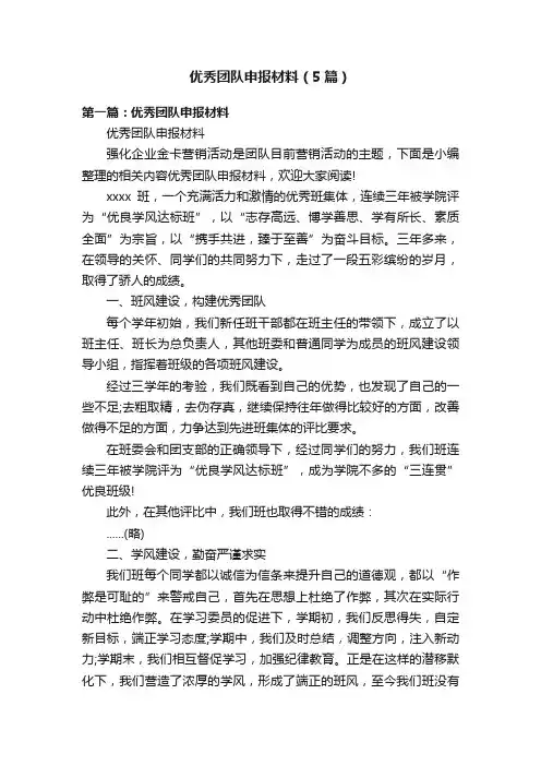 优秀团队申报材料（5篇）