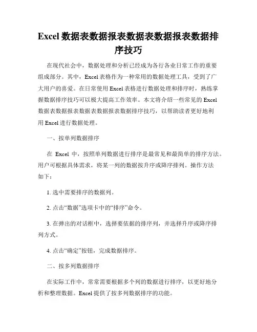 Excel数据表数据报表数据表数据报表数据排序技巧