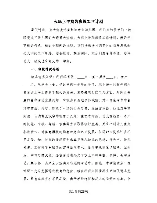 大班上学期的班级工作计划（五篇）