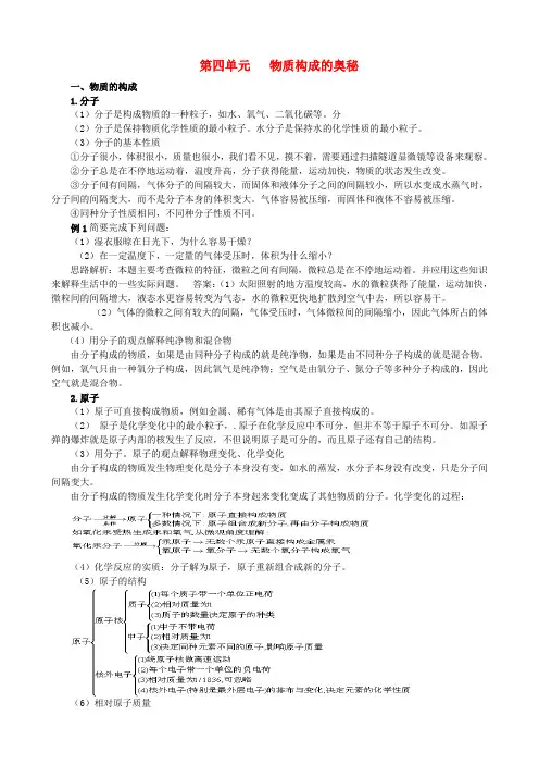 九年级化学 第四单元物质构成的奥秘知识梳理 人教新课标版