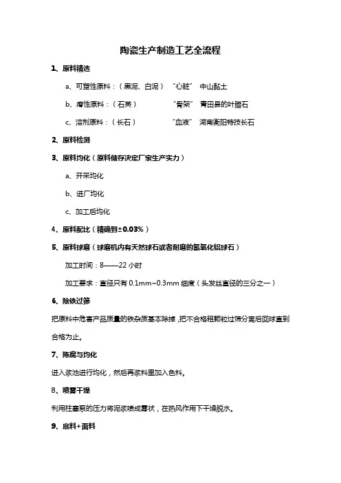 陶瓷生产制造工艺流程