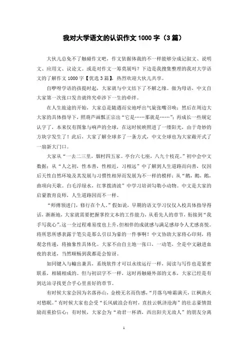 我对大学语文的认识作文1000字(3篇)