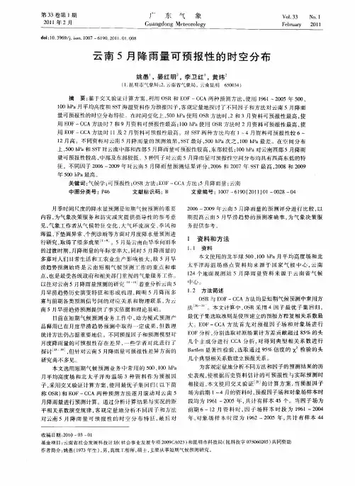 云南5月降雨量可预报性的时空分布