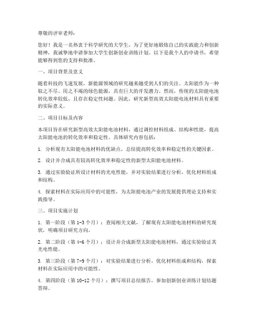 大创个人申请书范文