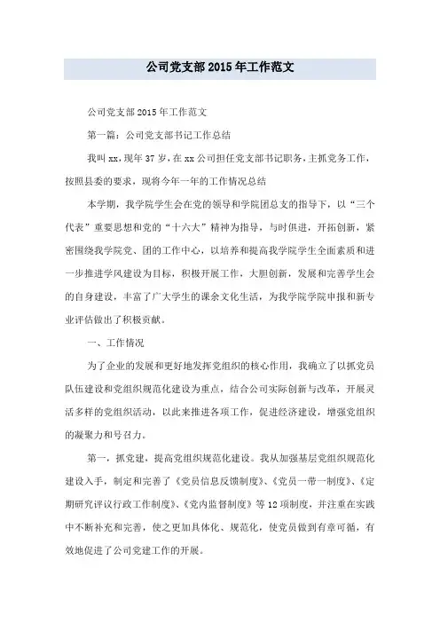 公司党支部2015年工作范文