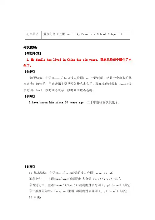 冀教版英语八年级上册知识讲义 重点句型(Unit 2 My Favourite School Subject Lesson10-Lesson12)