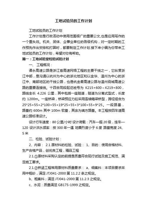工地试验员的工作计划