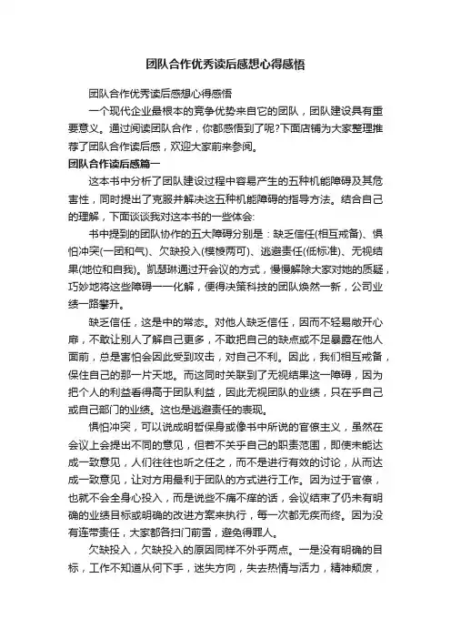 团队合作优秀读后感想心得感悟