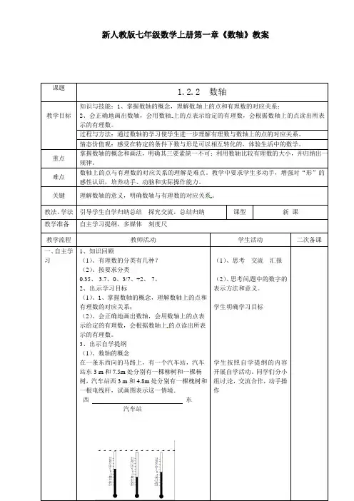 【最新】人教版七年级数学上册第一章《数轴》教案