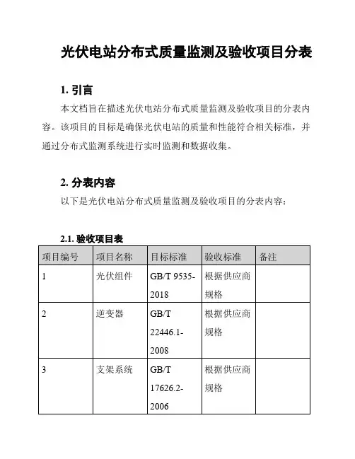 光伏电站分布式质量监测及验收项目分表