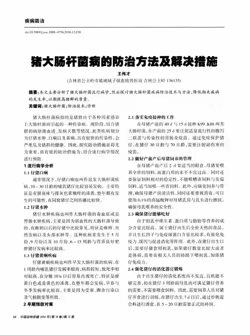 猪大肠杆菌病的防治方法及解决措施