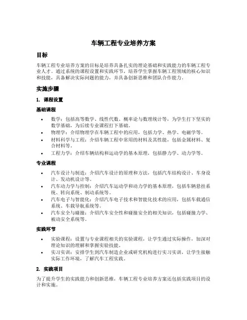 车辆工程专业培养方案