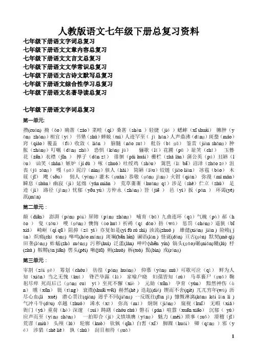 人教版语文七年级下册总复习资料