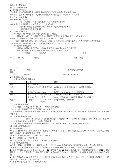 高中地理必修一知识点总结超全完整版
