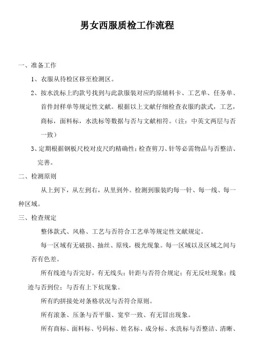 男西服质检工作流程